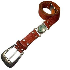 Leather Rock Let Rock Leather Belt Western Boho Y2K Turquoise Stone Jeweled